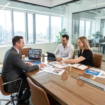 Team reviewing office leasing options