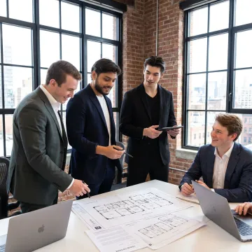 Team reviewing office space options
