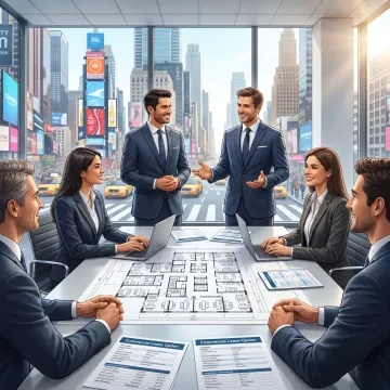 Team reviewing office leasing options in Times Square