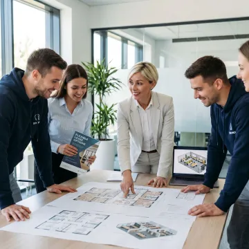 Startup team reviewing flexible office options