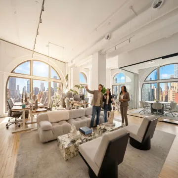 Startup team touring a modern NYC office