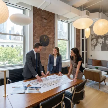 Team reviewing Bryant Park office options