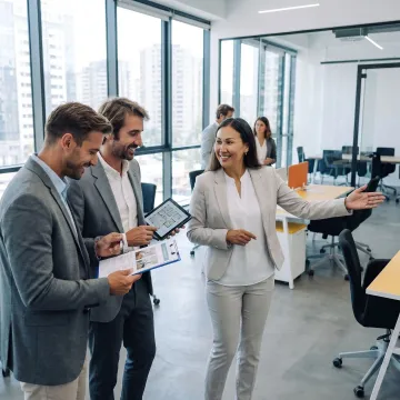 Team guiding clients through office leasing process
