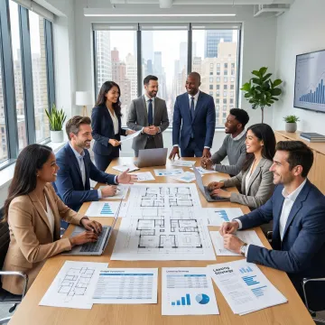 Advisors reviewing office leasing options with a client