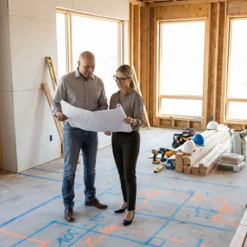 Construction manager reviewing startup office buildout plans