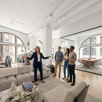 Team reviewing a flexible office space option
