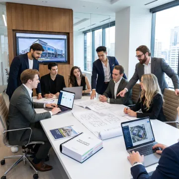 Commercial property asset management team reviewing portfolio performance