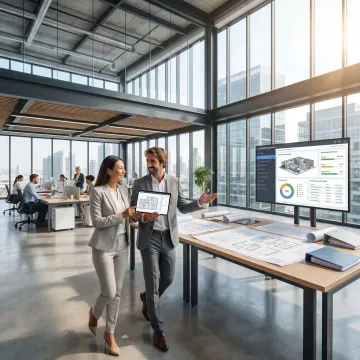 Commercial office property management team in a modern workspace