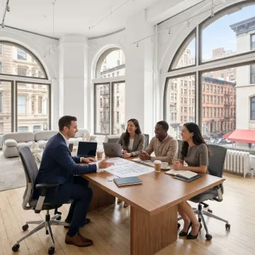 Broker reviewing office lease options with client