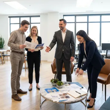 Commercial real estate team touring modern office space