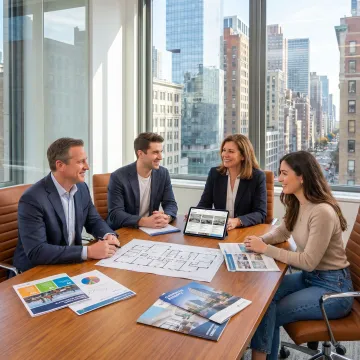 Commercial leasing advisors reviewing office options with clients