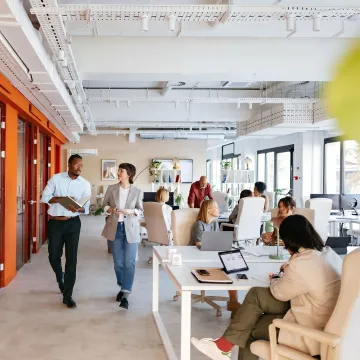 Startup team in fitted flex office