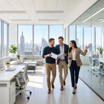 Startup team touring Manhattan office space