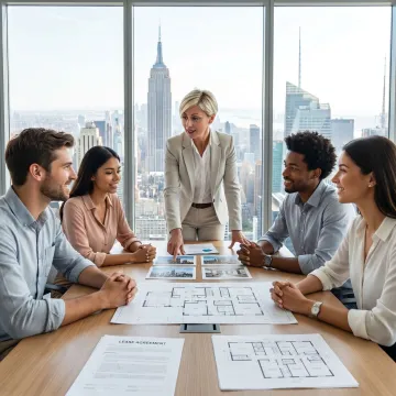 Commercial broker guiding clients through office leasing process