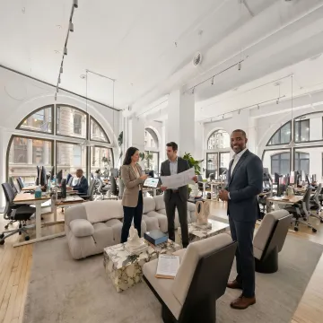 Commercial property management team in a modern office building