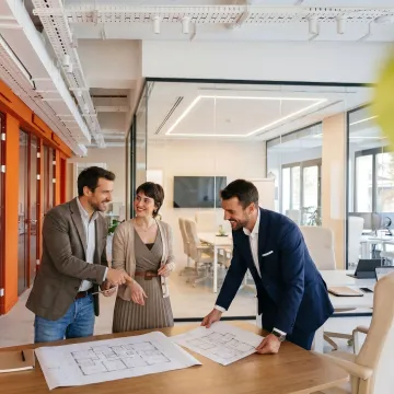 Team reviewing flexible office space options