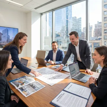 Team reviewing office leasing options