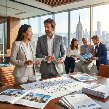 Team reviewing office leasing options