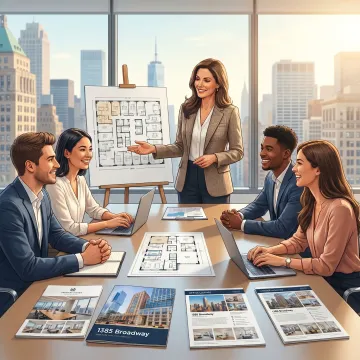 Broker reviewing office options with a startup team