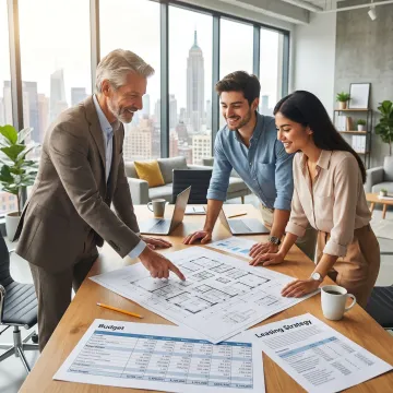 Startup team meeting with commercial real estate advisor