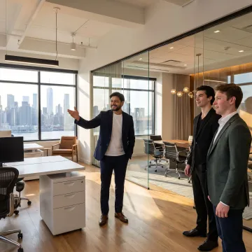 Team touring office space in Brooklyn Heights