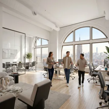 Startup team touring a modern NYC office