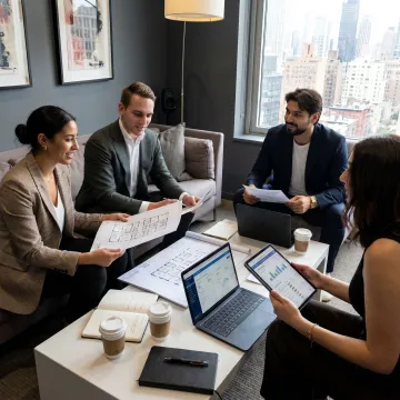 Commercial office team reviewing property management plans