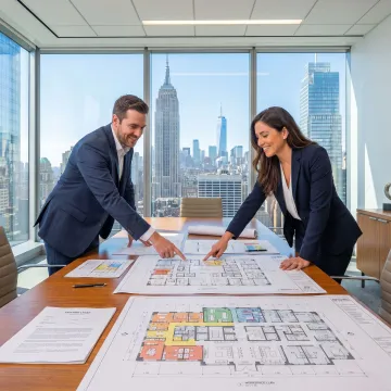 Team reviewing office lease options