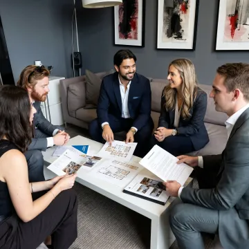 Commercial real estate team reviewing office lease options