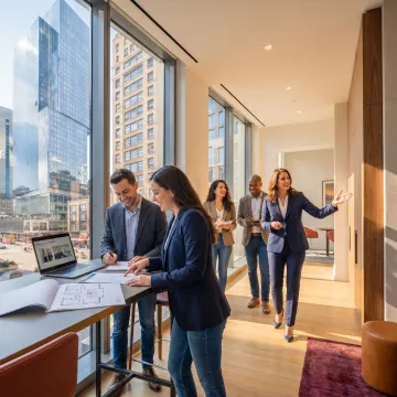 Commercial broker guiding a startup team through office leasing steps
