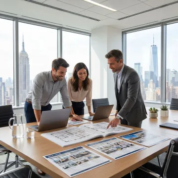 Commercial broker presenting office options to startup founders
