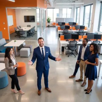 Team touring a private office space