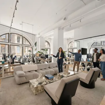 Team touring a shared office space