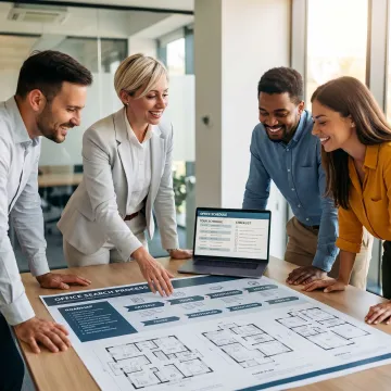 Broker presenting office leasing process to startup founders