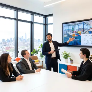 Team reviewing scenic Brooklyn office options