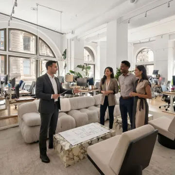 Commercial leasing advisor guiding startup founders through office tour