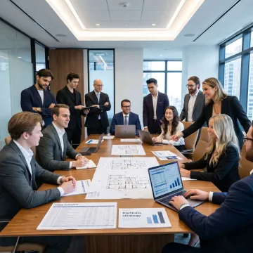 Team reviewing office portfolio strategy
