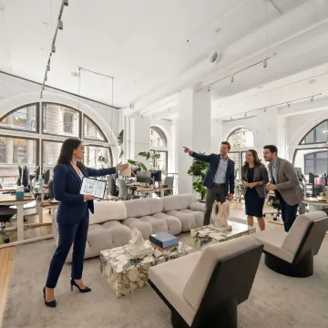 Team touring flexible office space