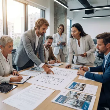 Commercial real estate advisors reviewing office leasing options