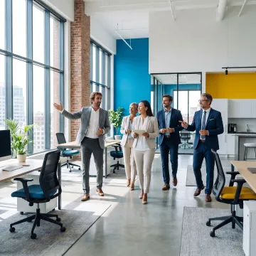Team touring and evaluating office space options
