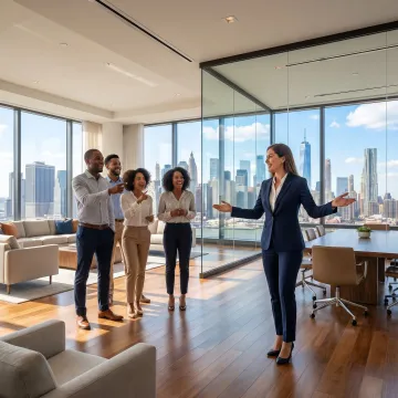 Team touring a premium penthouse office in Brooklyn