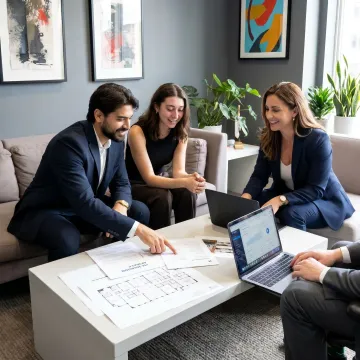 Startup team reviewing office lease options