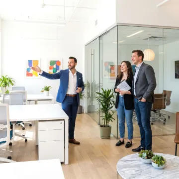 Startup team touring affordable office space
