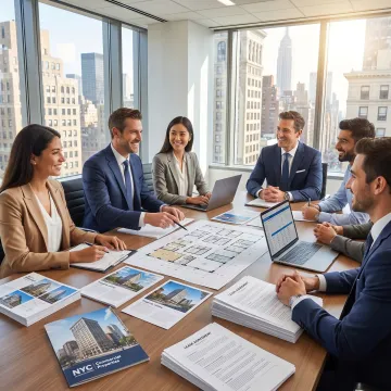 Team reviewing office lease options