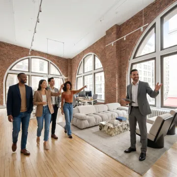 Startup team touring a Brooklyn office space