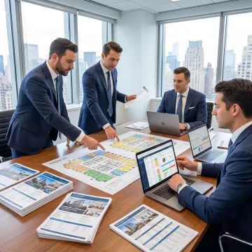 Commercial real estate team reviewing office market data