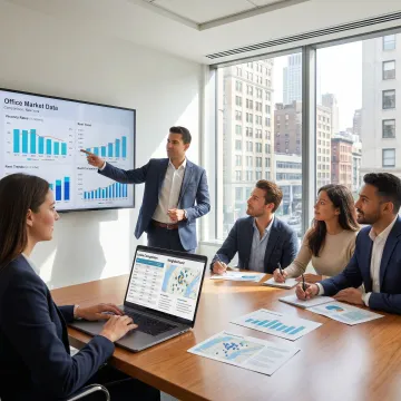 Brokerage team presenting office market analysis