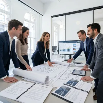 Commercial real estate advisors reviewing office leasing options