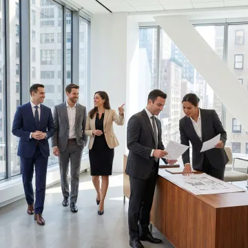 Commercial real estate team guiding clients through leasing process