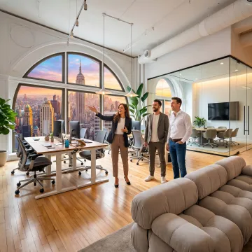 Startup team touring flexible office space